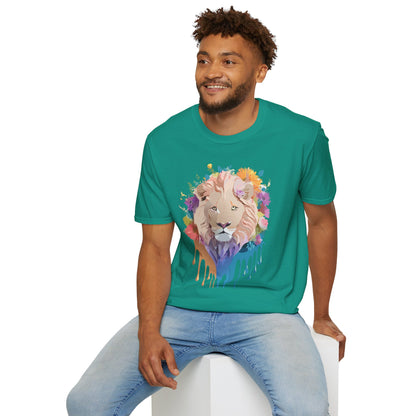 Unisex Lion Shirt Floral Lion Tee Softstyle Gildan 64000 100 Percent Cotton