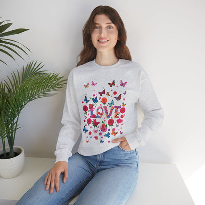 Unisex Floral Love Butterfly Sweatshirt Fifty Fifty Cotton Poly Valentine Day