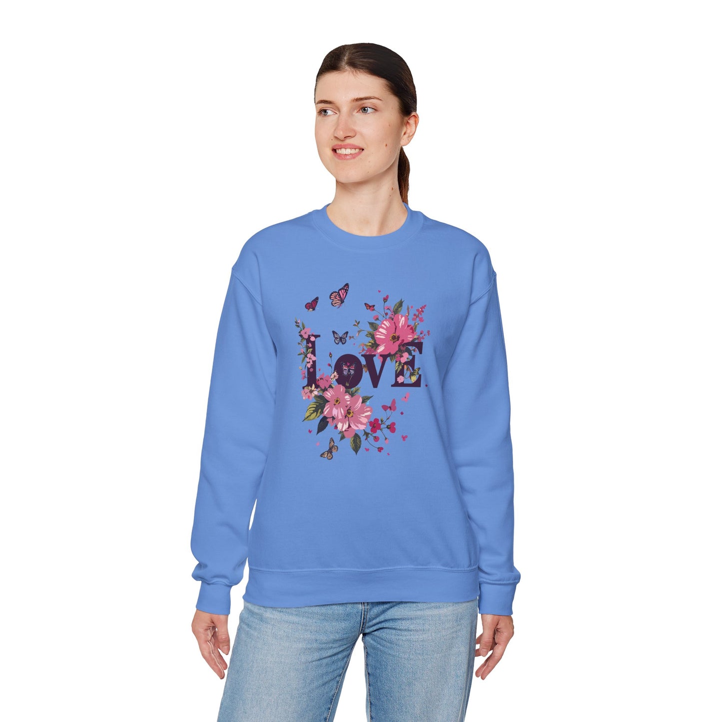 Unisex Floral Love Sweatshirt Fifty Fifty Cotton Poly Valentines Day Gift