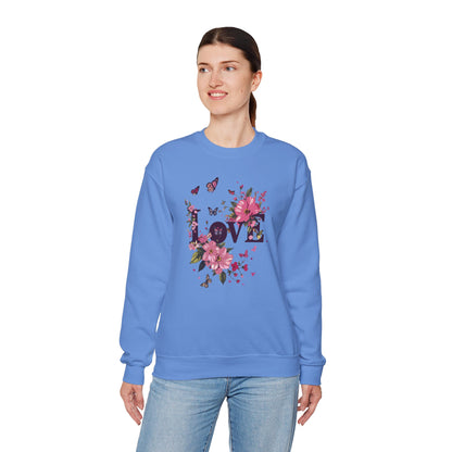 Unisex Floral Love Sweatshirt Fifty Fifty Cotton Poly Valentines Day Gift