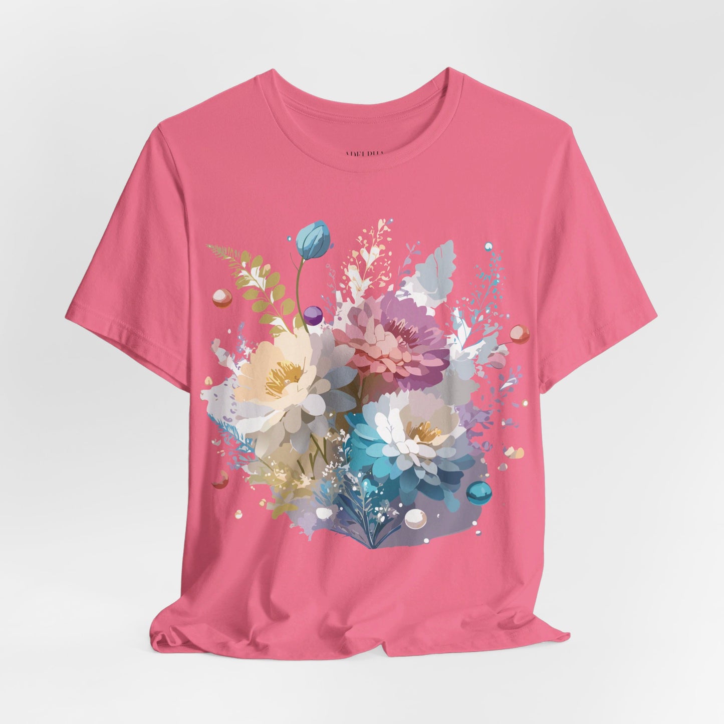 Natural Cotton Tee Shirt with Flowers