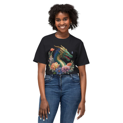Dragon Art Tee Shirt Unisex Floral Print Cotton Tee USA Made