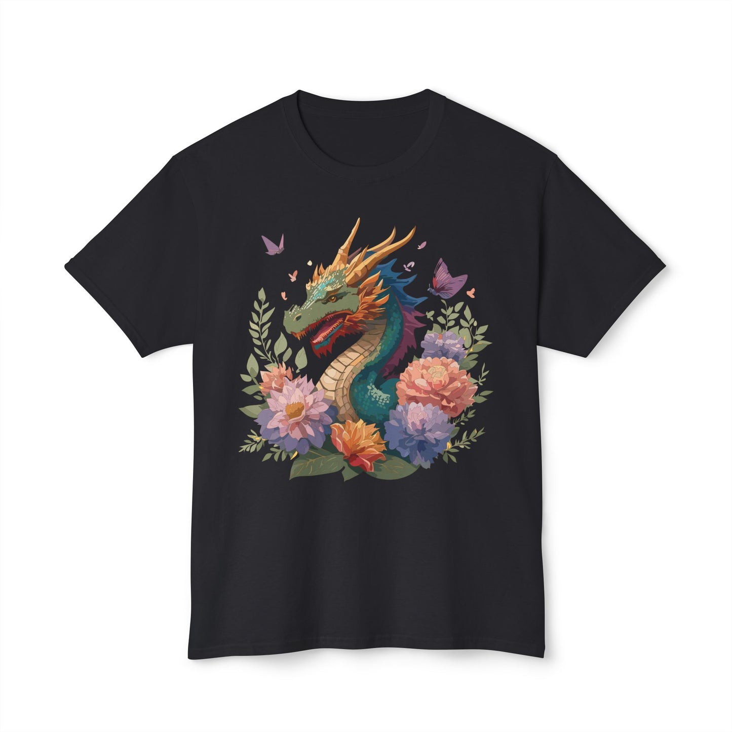Dragon T-Shirt, Vintage Dragon Tee, Floral Tees, Dragon Art Design Shirt, Tee Shirt with Dragon 9