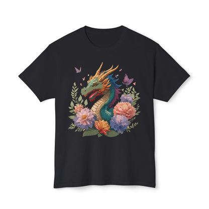Dragon Art Tee Unisex Vintage Floral Tee Full Color Print HD Cotton