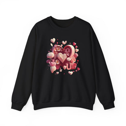 Unisex Floral Big Heart Sweatshirt Love Floral Valentine Day Cotton Poly Blend