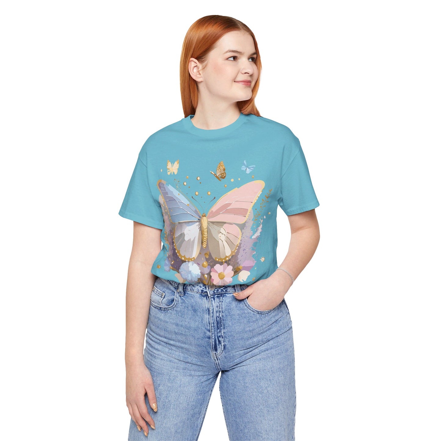 Natural Cotton Tee Shirt with Butterfly