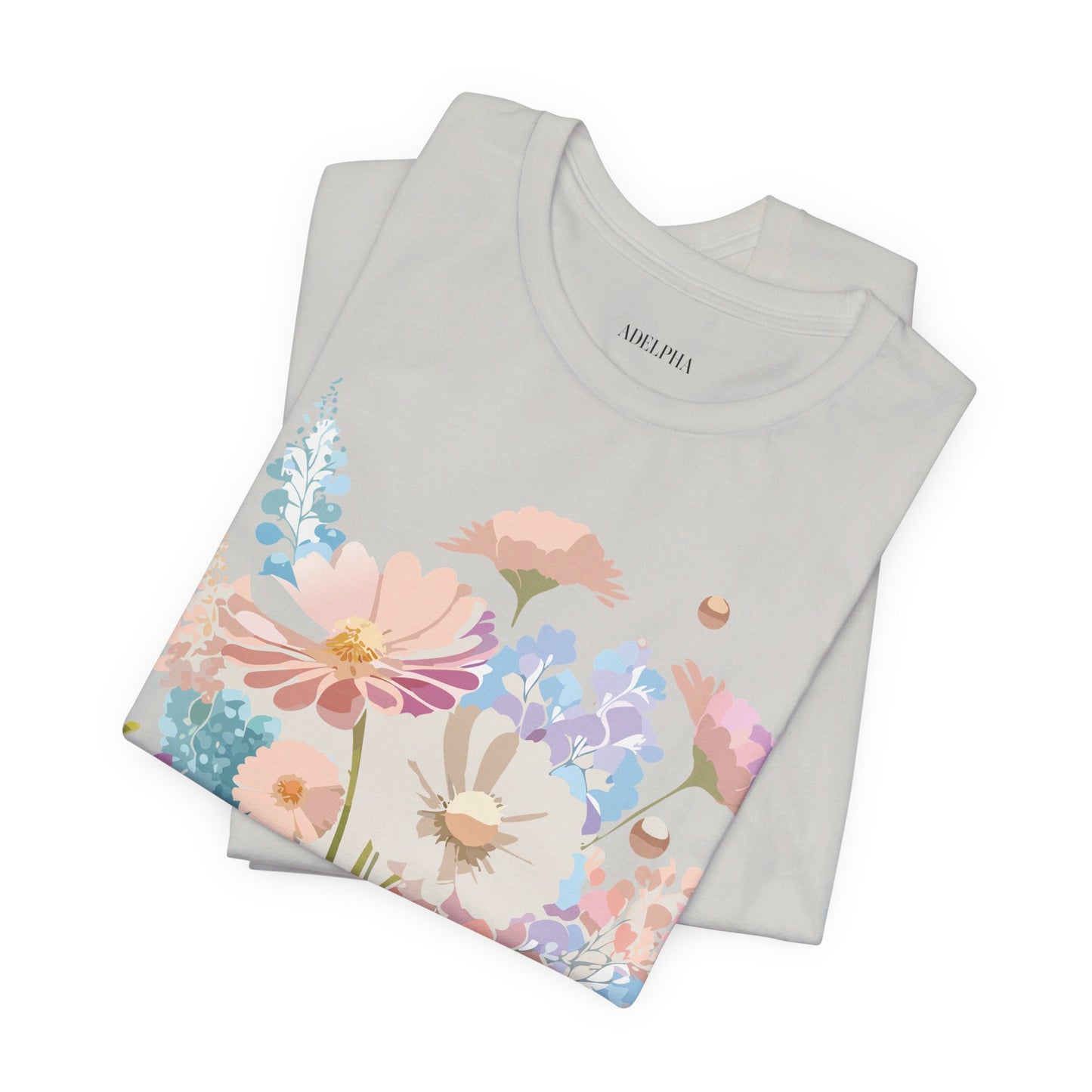 Natural Cotton Tee Shirt with Flowers