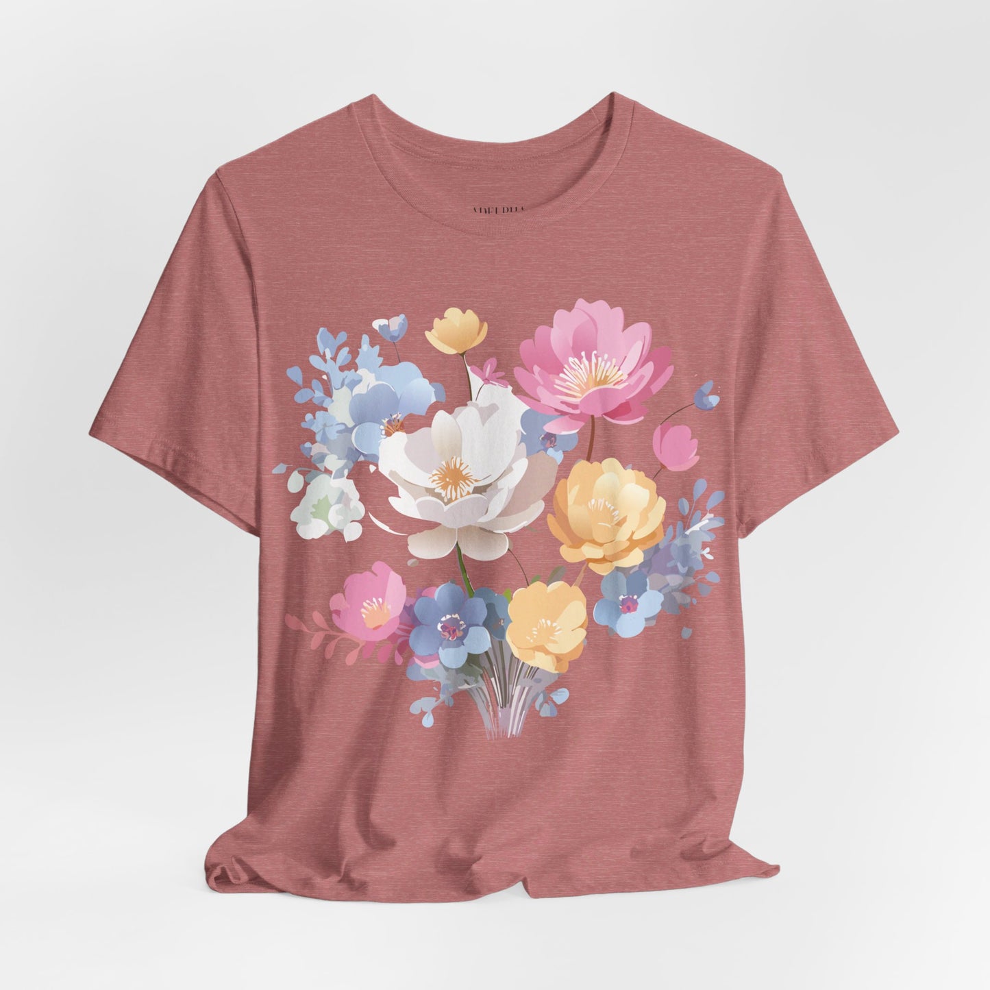 Natural Cotton Tee Shirt with Flowers