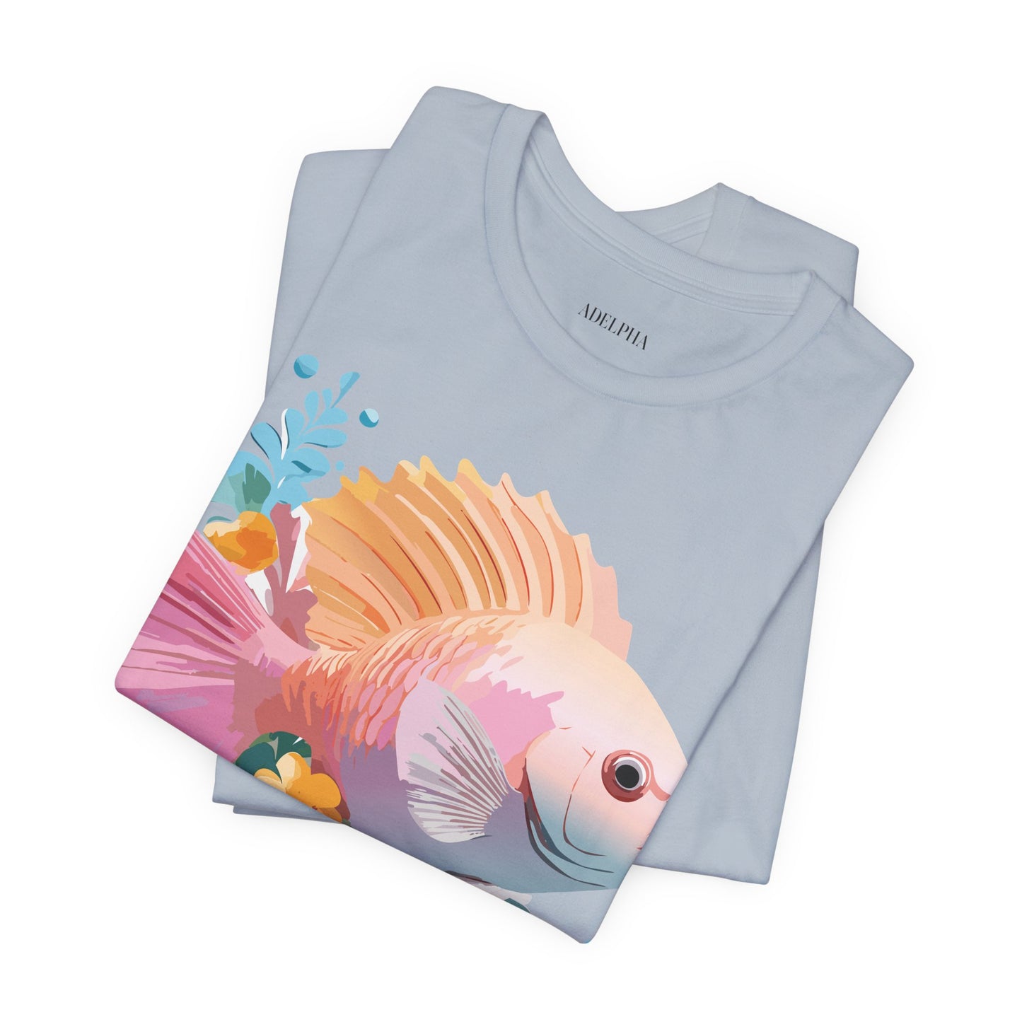 Natural Cotton Tee Shirt with Fish