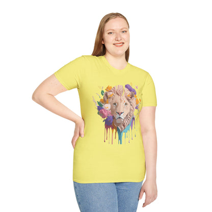 Unisex Lion Shirt Floral Lion Tee Softstyle 64000 Gildan Cotton Tee