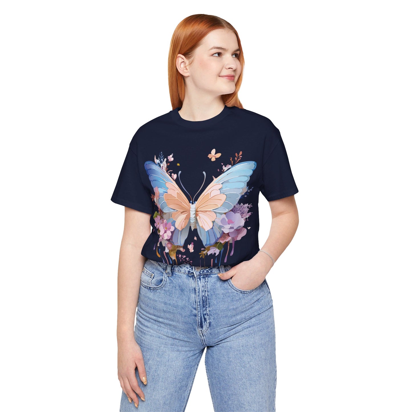 Natural Cotton Tee Shirt with Butterfly