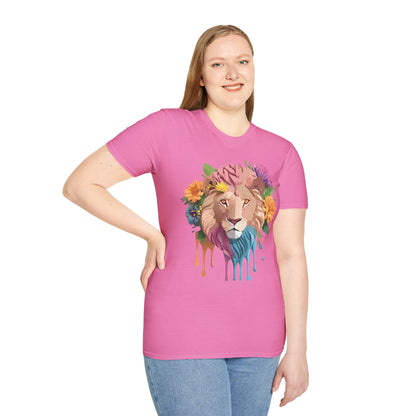 Floral Lion Shirt Unisex Tee Animal Print Gildan Softstyle 64000