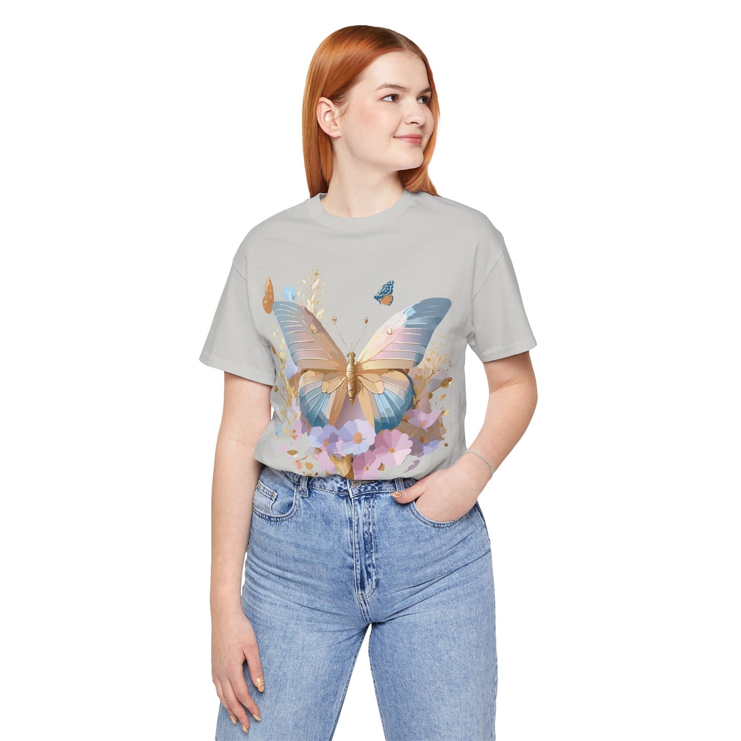 Natural Cotton Tee Shirt with Butterfly