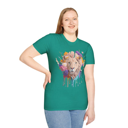 Unisex Lion Shirt Floral Lion Tee Softstyle 64000 Gildan Cotton Tee
