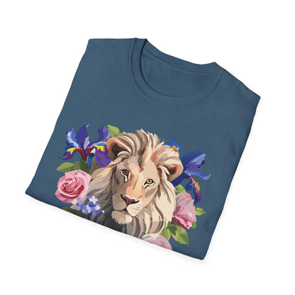 Unisex Lion Shirt Floral Lion Tee Softstyle Gildan 64000 100 Percent Cotton