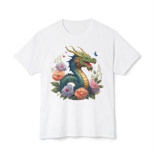 Dragon T-Shirt, Vintage Dragon Tee, Floral Tees, Dragon Art Design Shirt, Tee Shirt with Dragon 1
