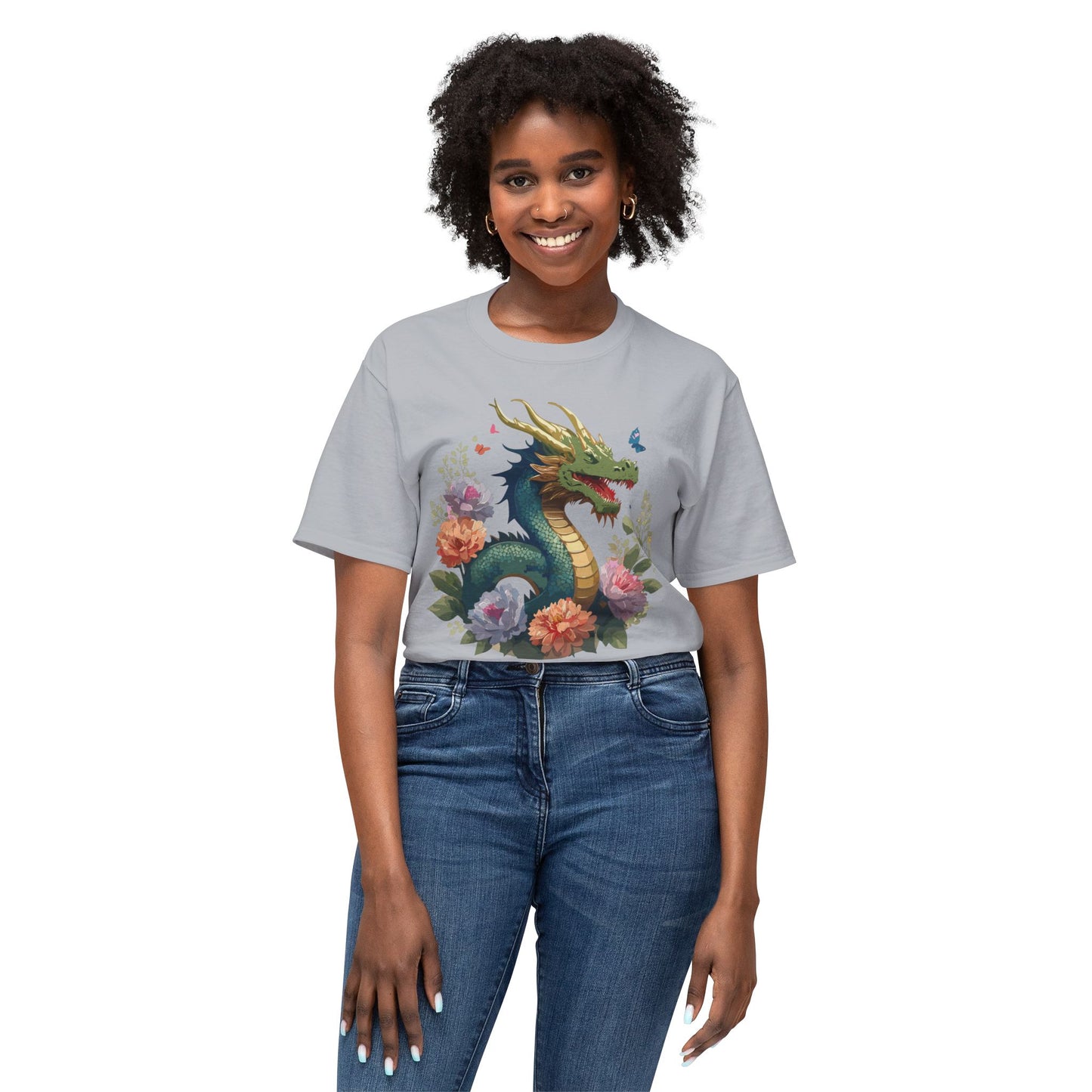 Dragon T-Shirt, Vintage Dragon Tee, Floral Tees, Dragon Art Design Shirt, Tee Shirt with Dragon 1