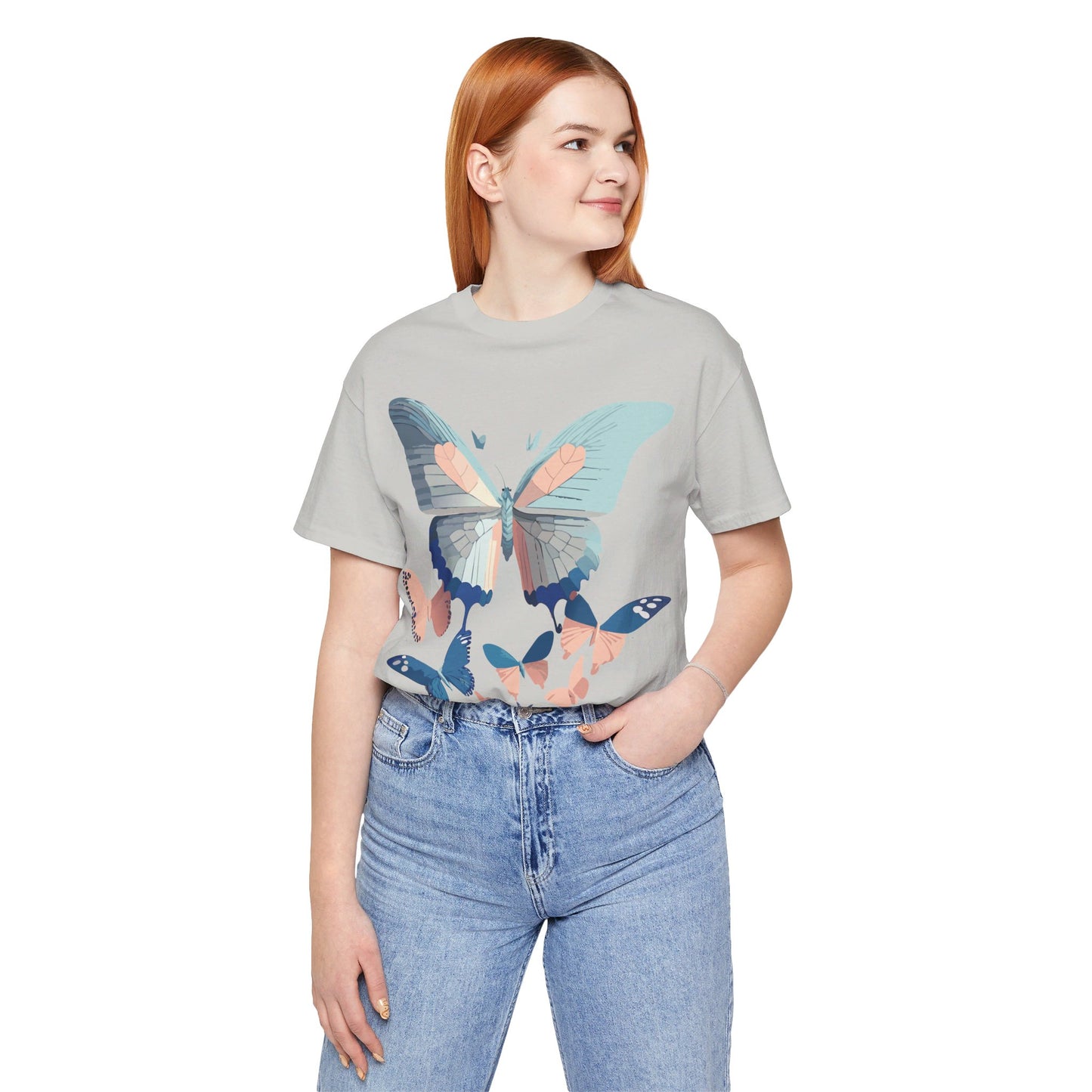 Natural Cotton Tee Shirt with Butterfly