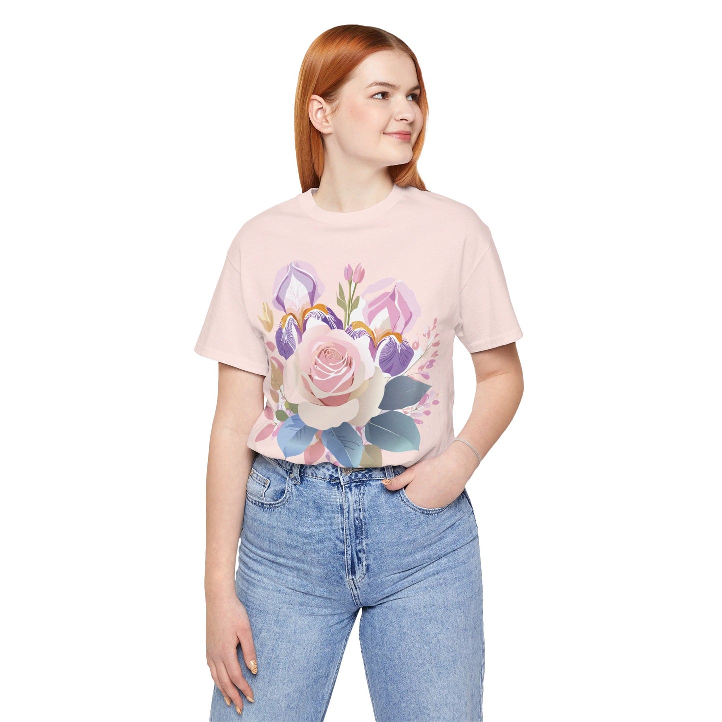 Natural Cotton Tee Shirt with Flowers