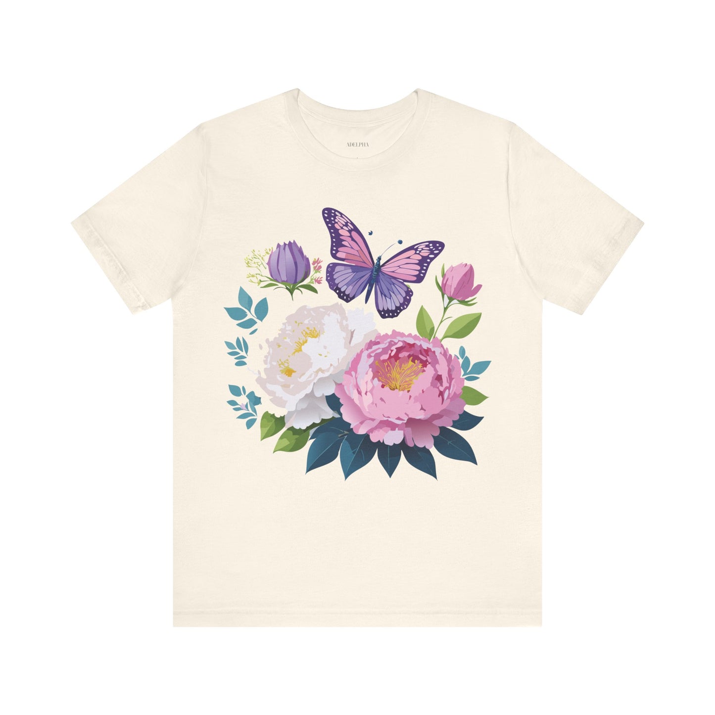 Natural Cotton Tee Shirt with Flowers