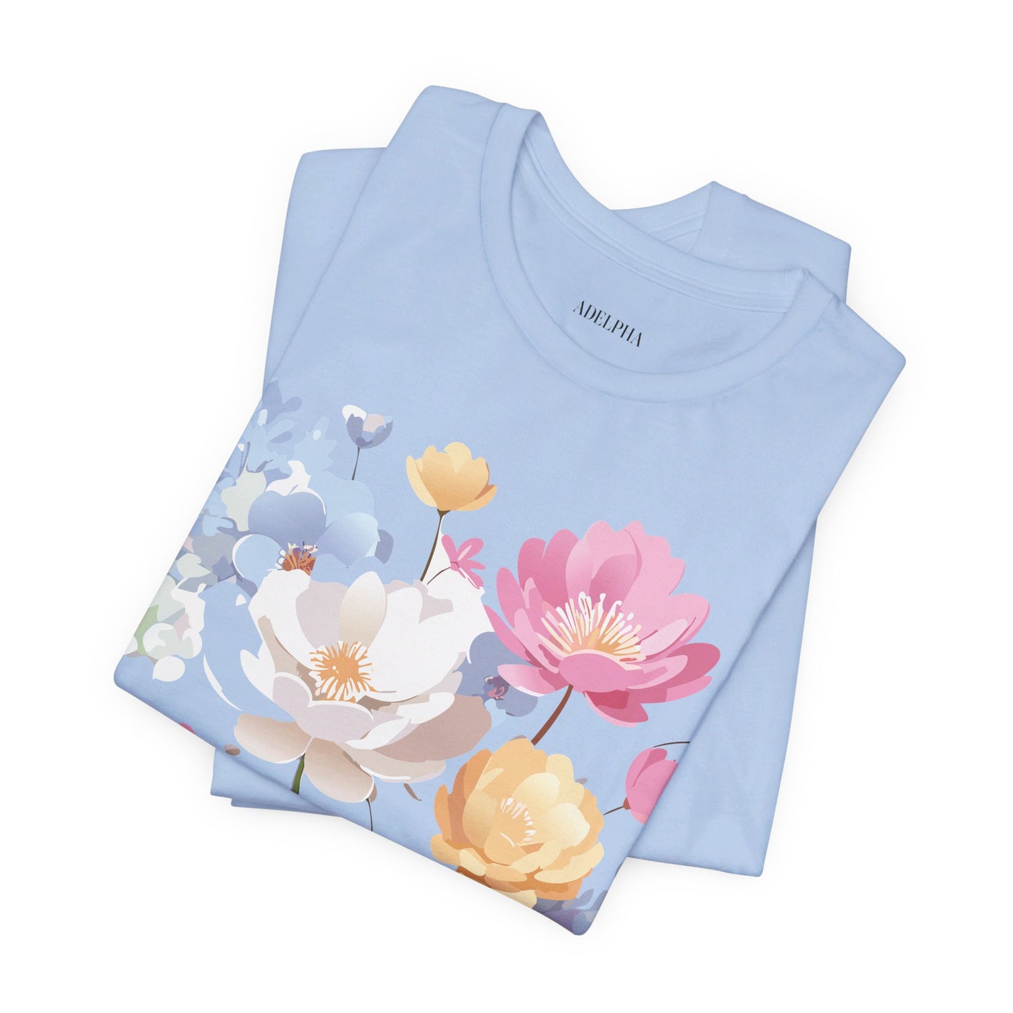 Natural Cotton Tee Shirt with Flowers