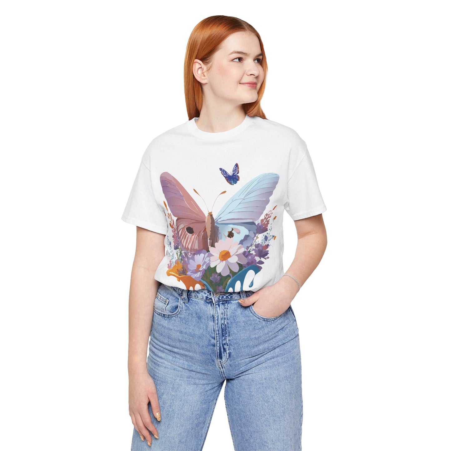 Natural Cotton Tee Shirt with Butterfly