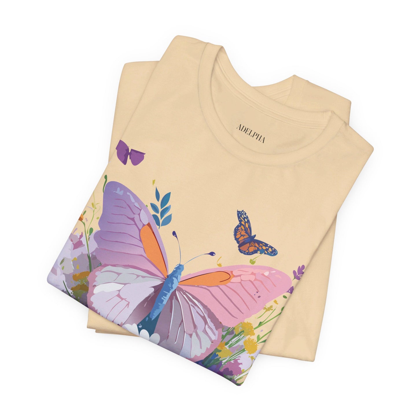 Natural Cotton Tee Shirt with Butterfly