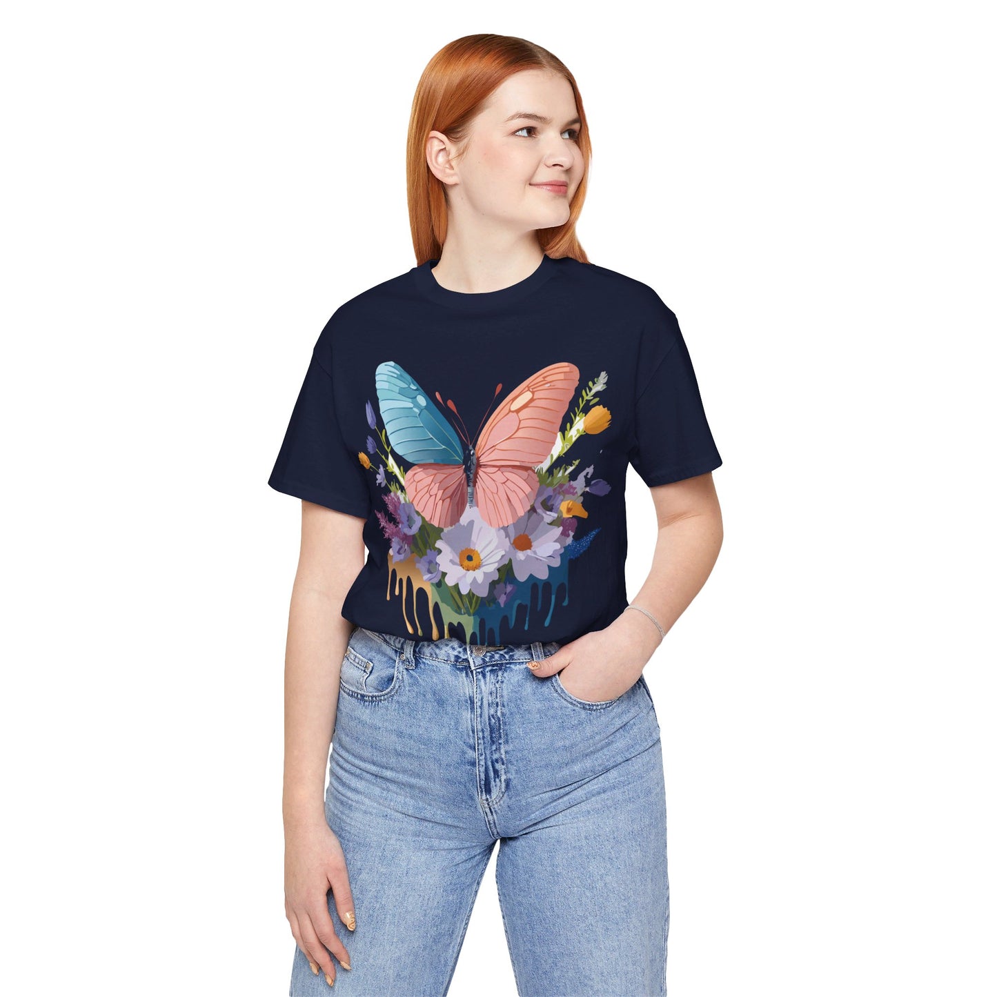 Natural Cotton Tee Shirt with Butterfly