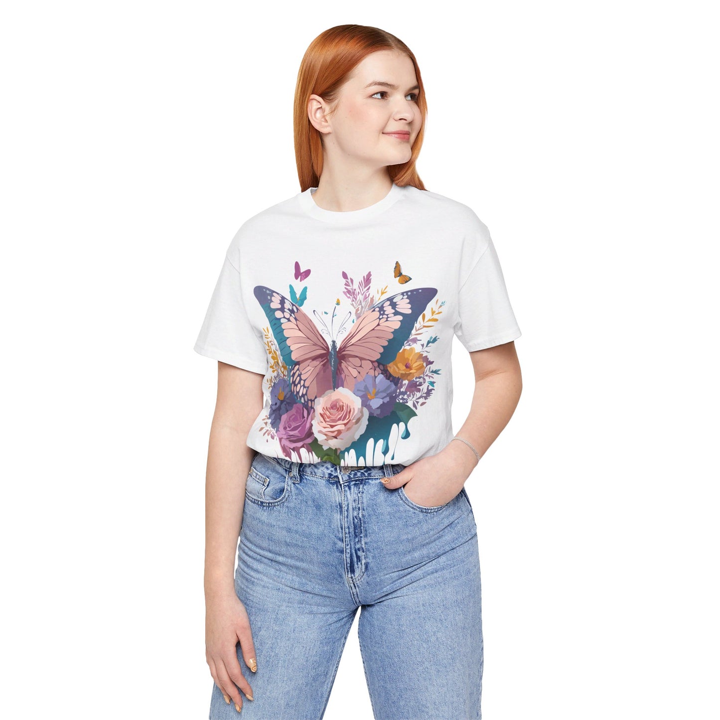 Natural Cotton Tee Shirt with Butterfly