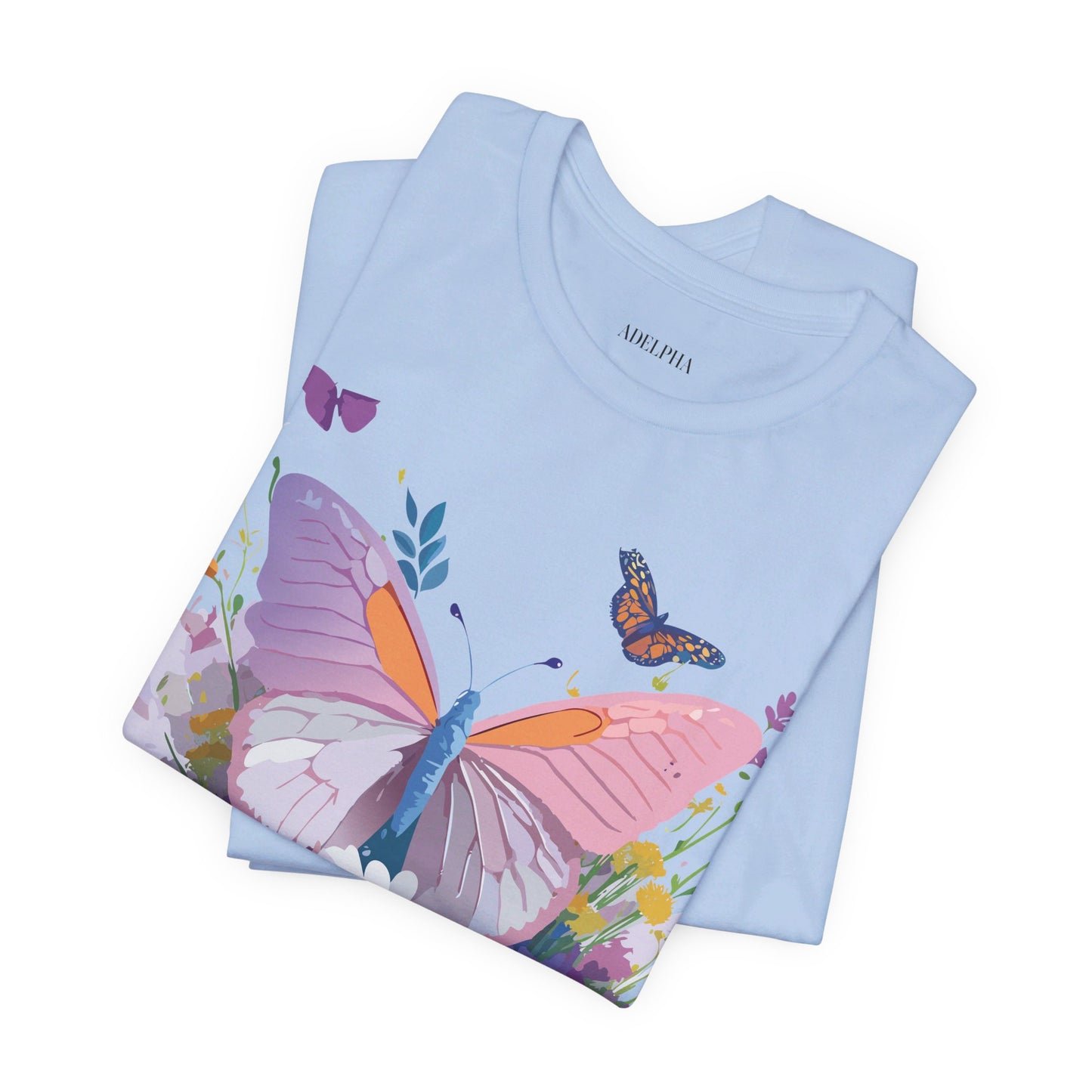 Natural Cotton Tee Shirt with Butterfly