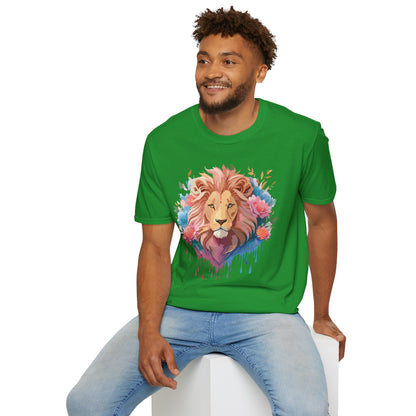 Lion Shirt Unisex Floral Lion Tee 100 Percent Cotton Softstyle Gildan 64000