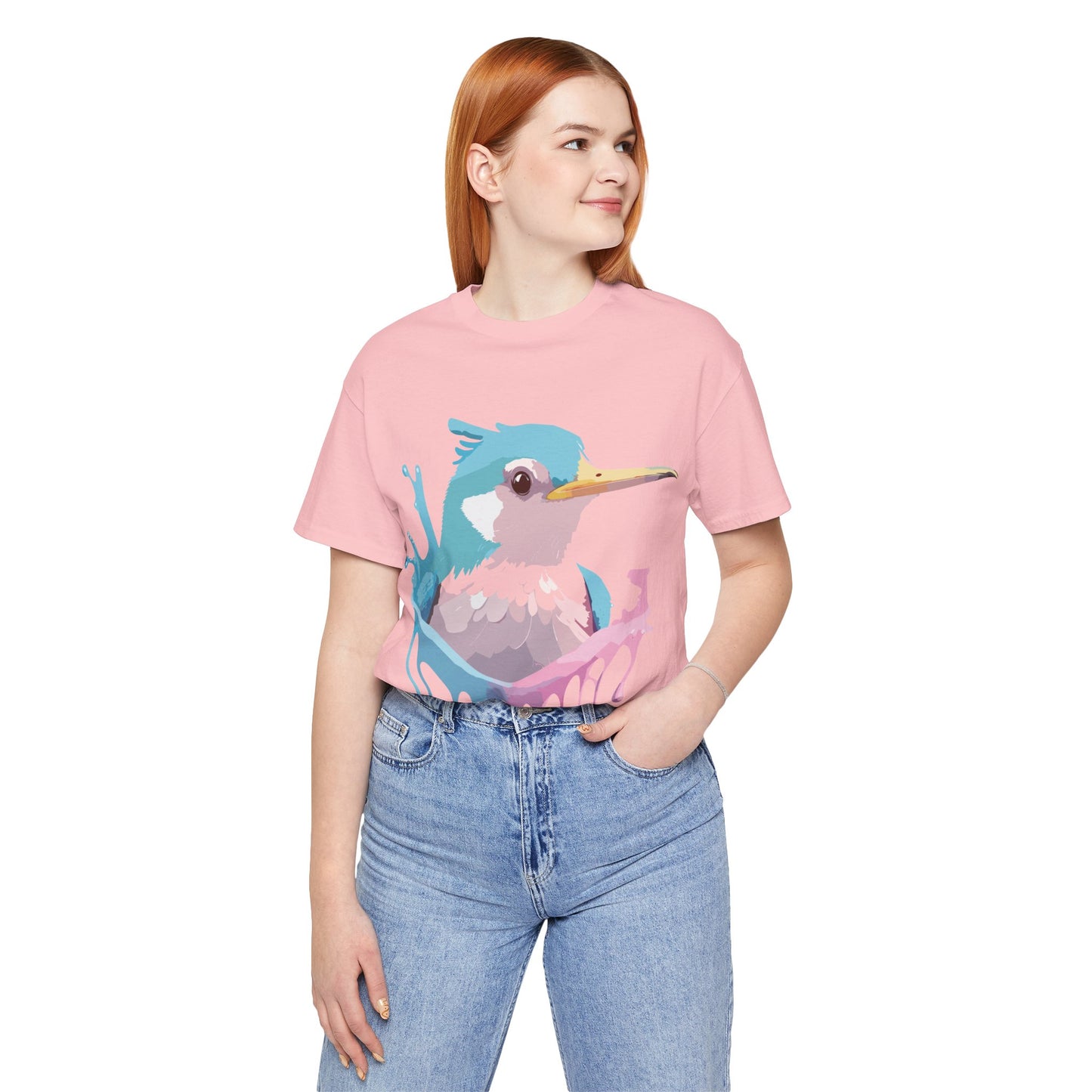 Natural Cotton Tee Shirt with Bird