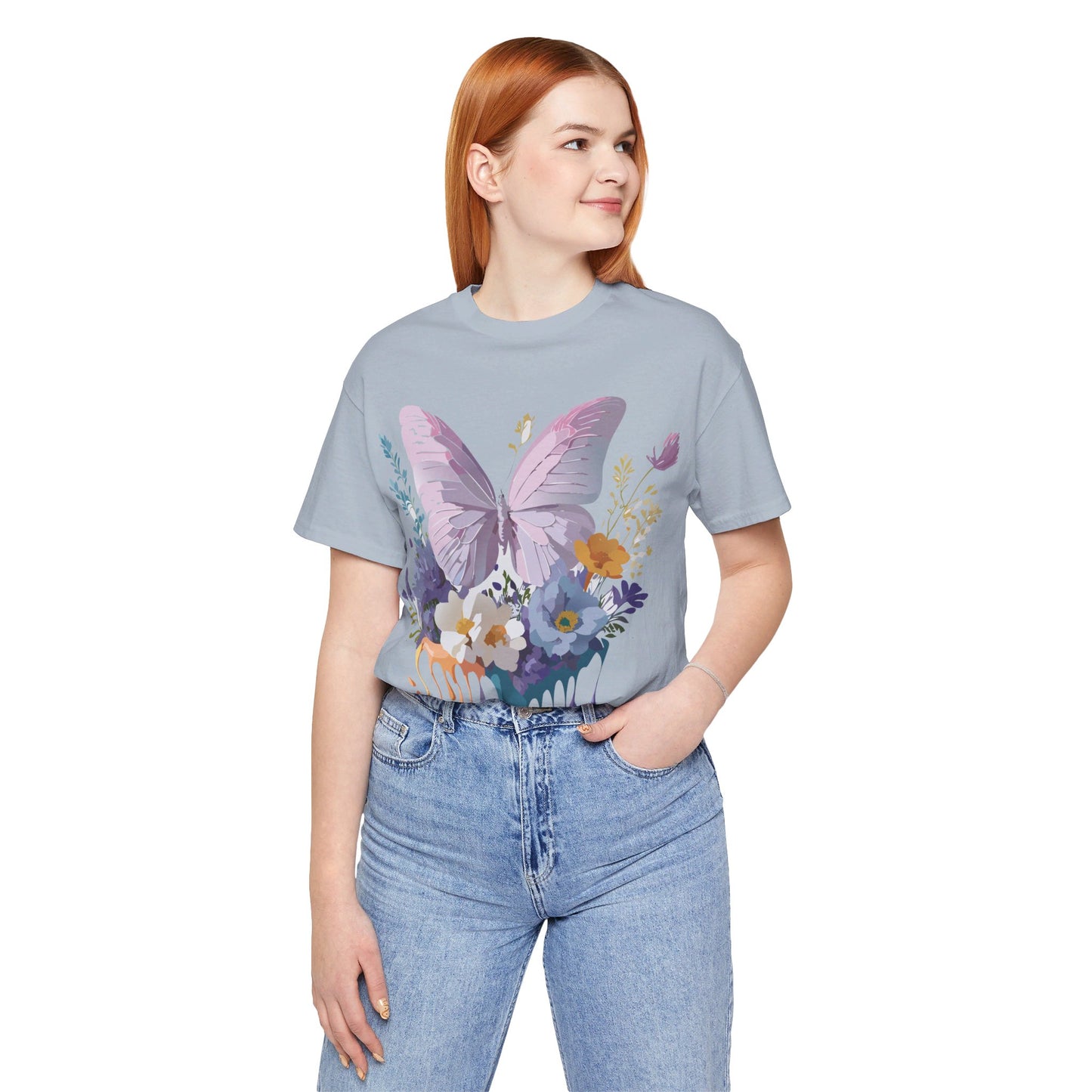 Natural Cotton Tee Shirt with Butterfly