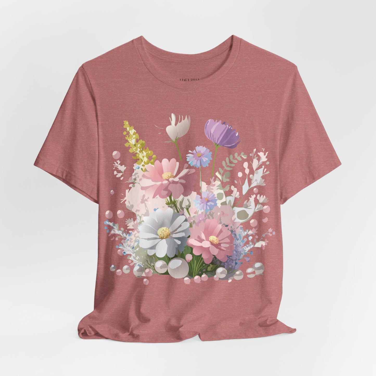 Natural Cotton Tee Shirt with Flowers