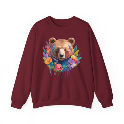 Unisex Floral Bear Sweatshirt Art Design Animals Gildan 18000 Crewneck