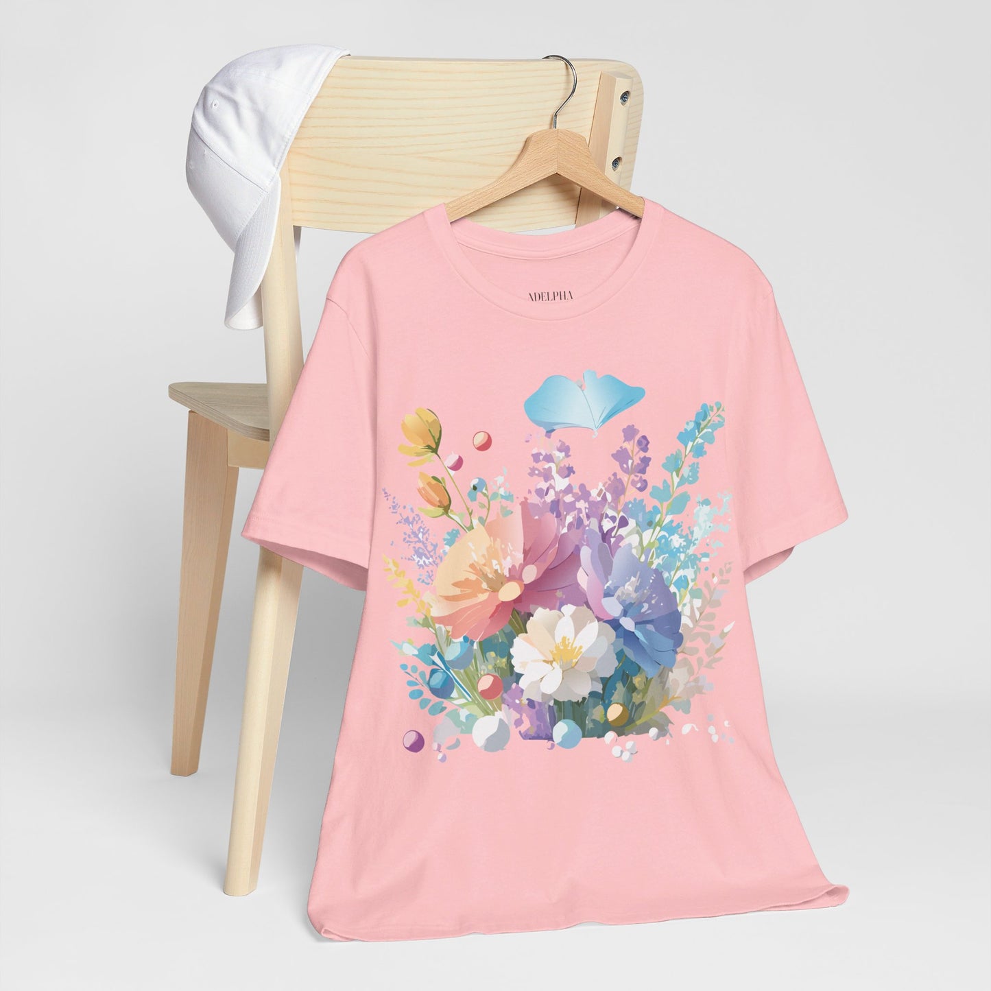 Natural Cotton Tee Shirt with Flowers