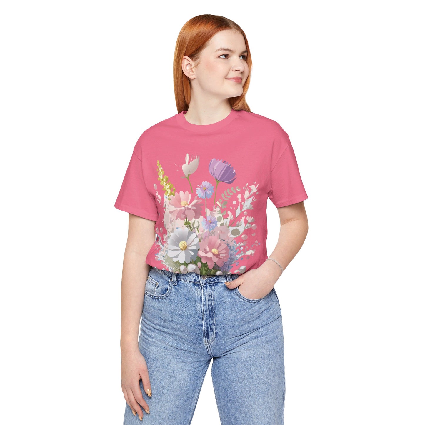 Natural Cotton Tee Shirt with Flowers