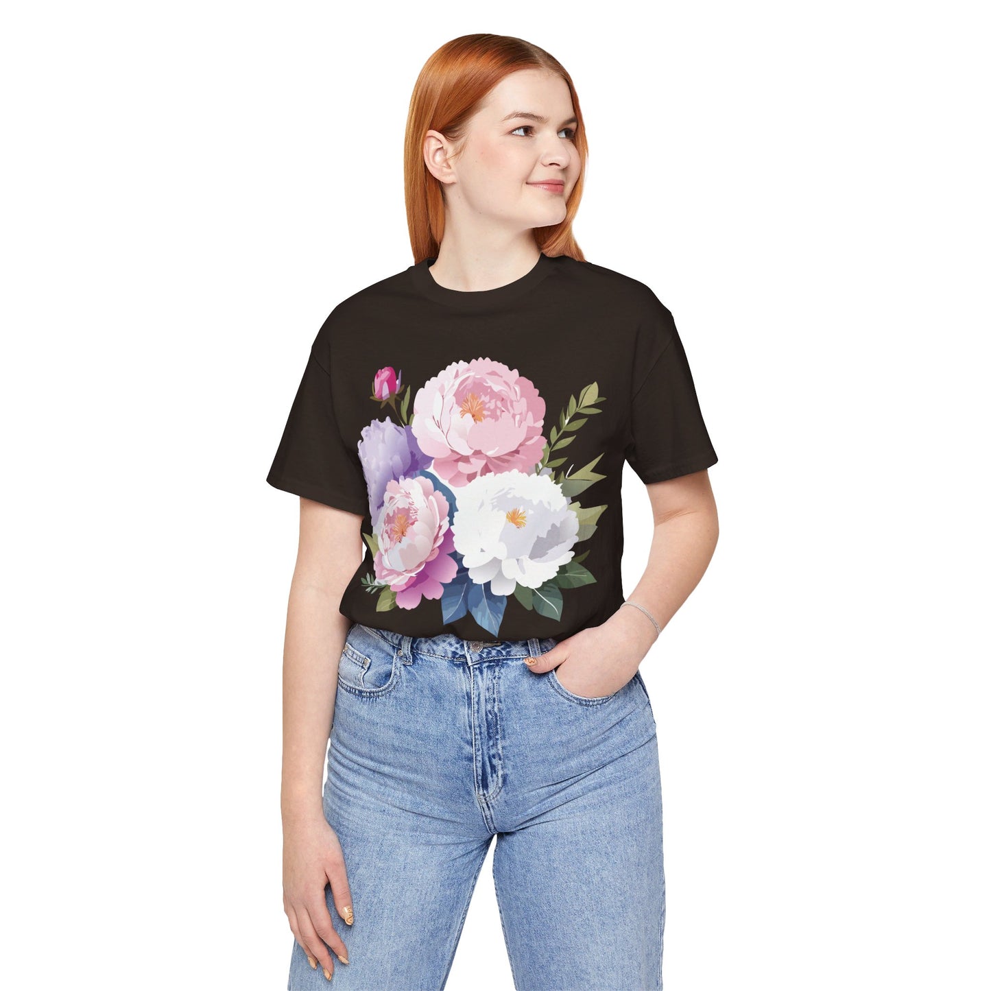 Natural Cotton Tee Shirt with Flowers