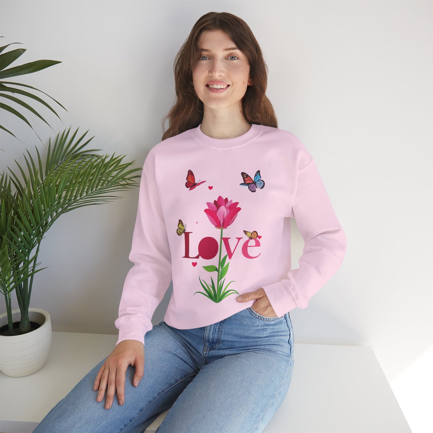 Unisex Floral Love Sweatshirt Floral Butterfly Design Cotton Poly Valentines Day