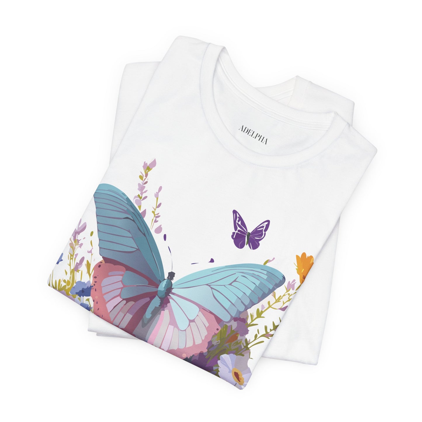 Natural Cotton Tee Shirt with Butterfly