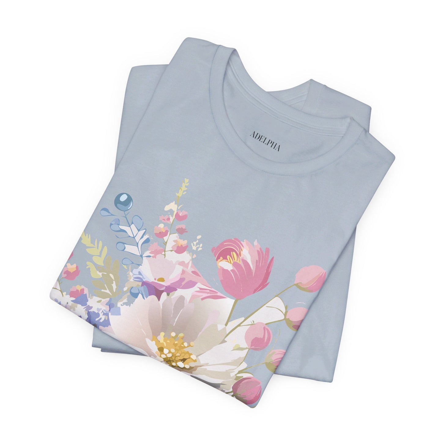 Natural Cotton Tee Shirt with Flowers