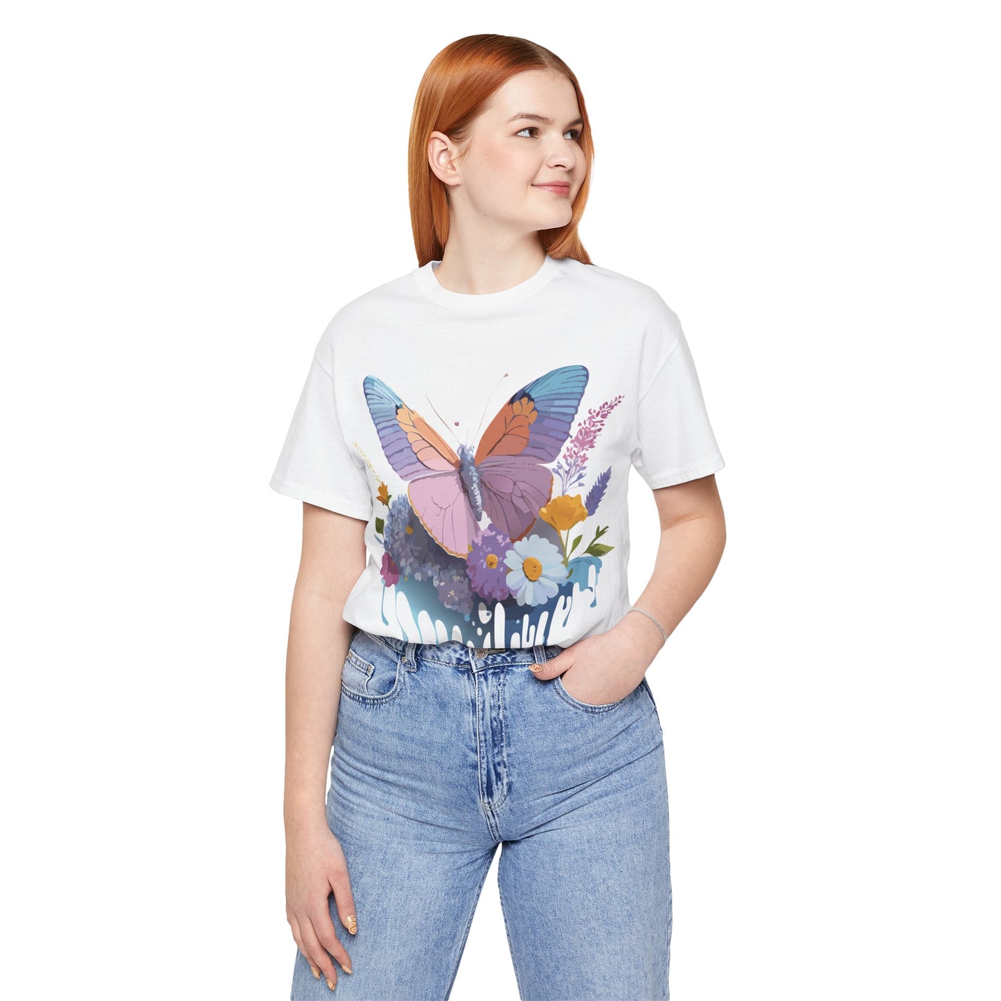 Natural Cotton Tee Shirt with Butterfly