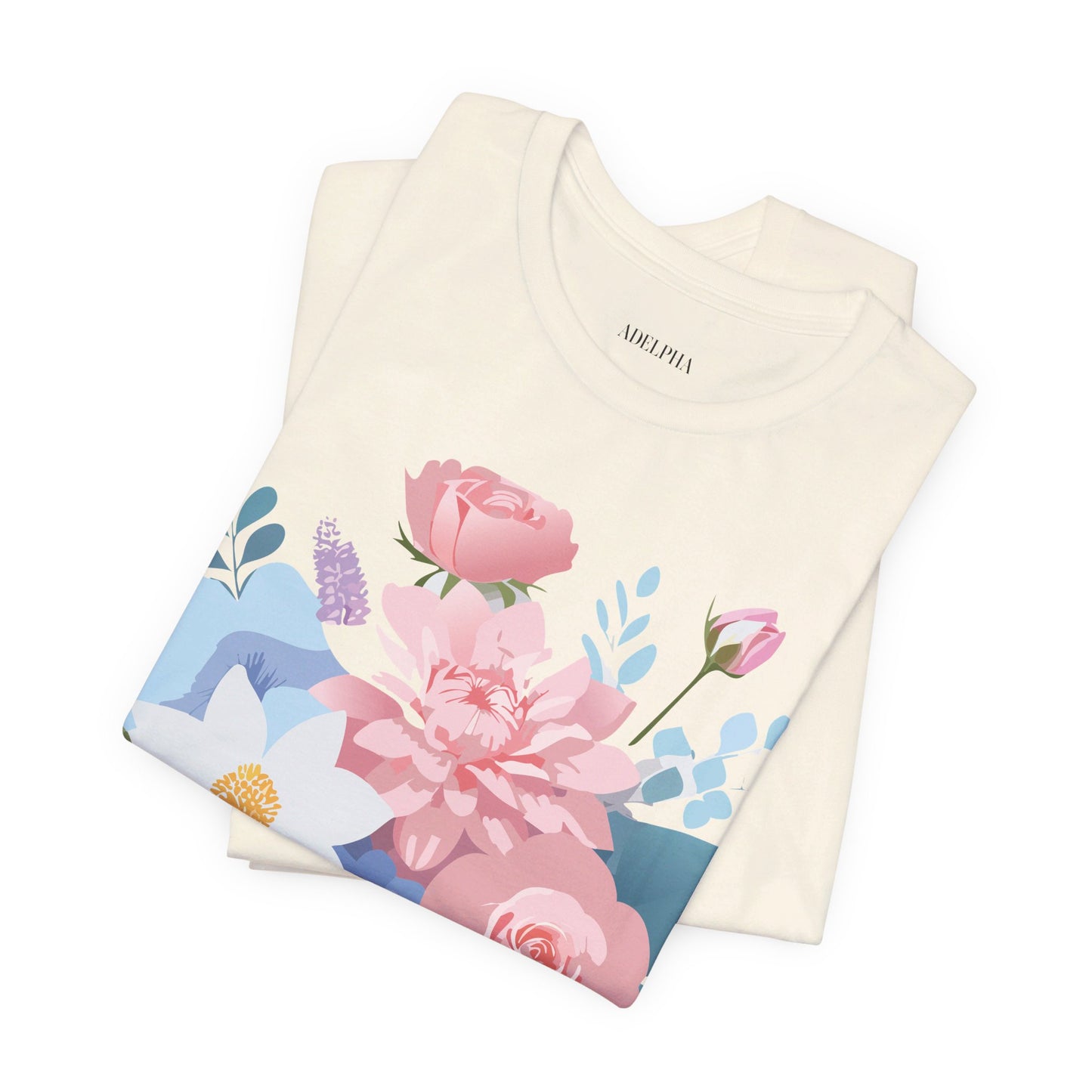 Natural Cotton Tee Shirt with Flowers