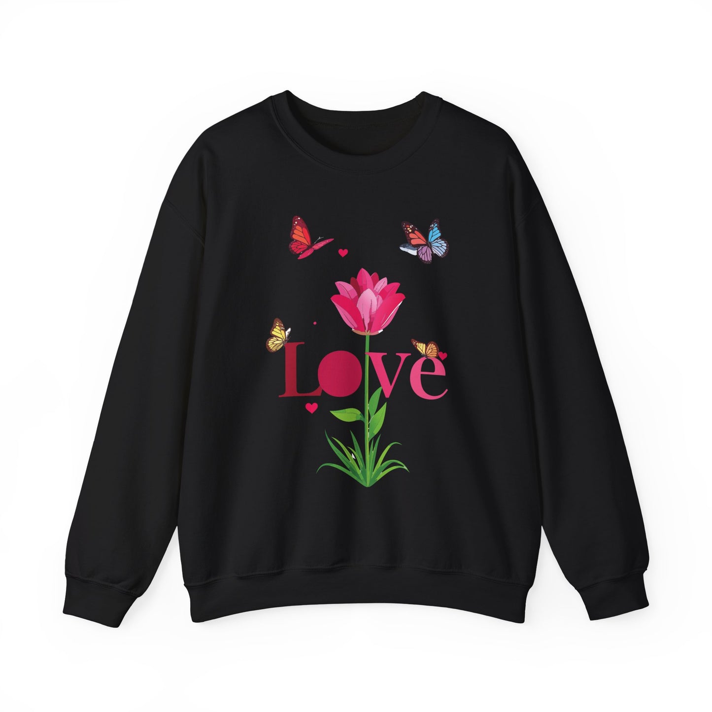 Unisex Floral Love Sweatshirt Floral Butterfly Design Cotton Poly Valentines Day
