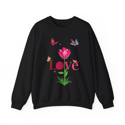 Unisex Floral Love Sweatshirt Floral Butterfly Design Cotton Poly Valentines Day