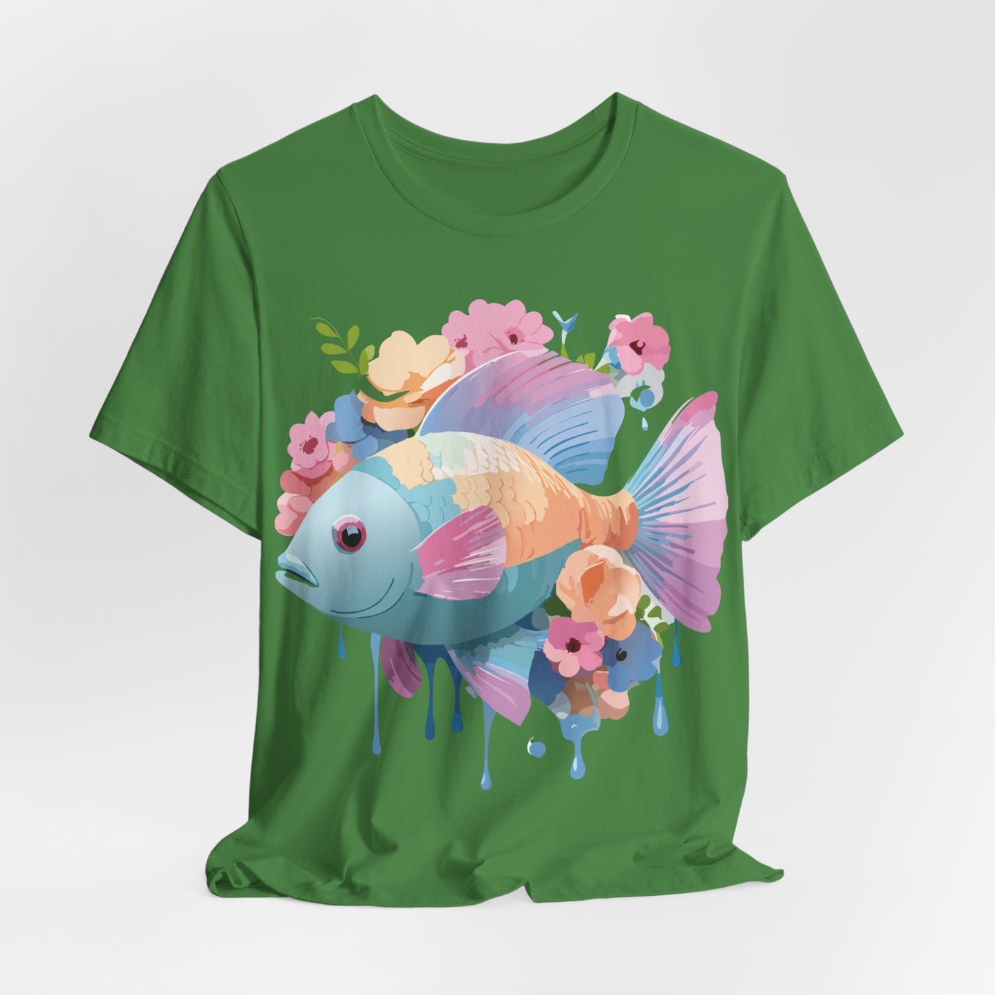 Natural Cotton Tee Shirt with Fish