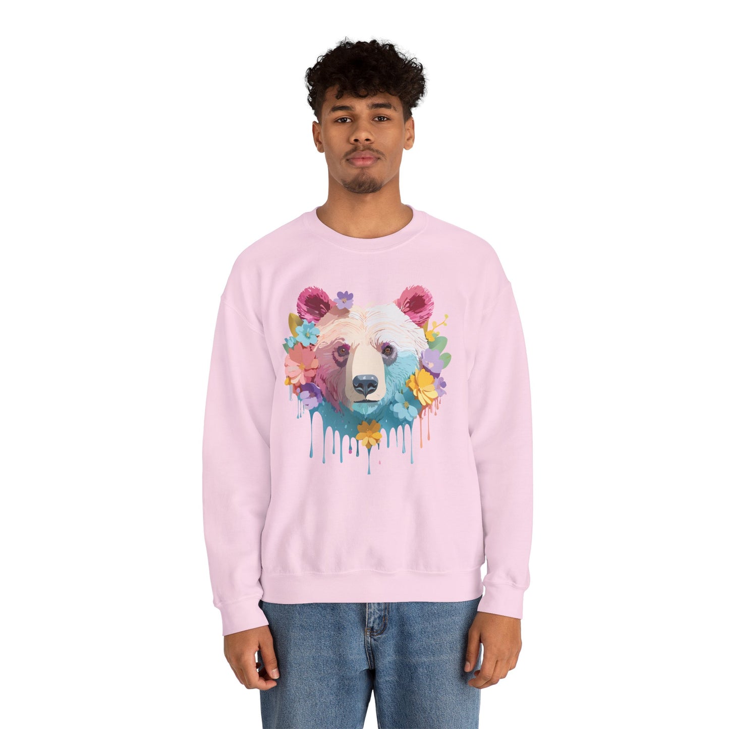 Unisex Floral Bear Sweatshirt, Animals Sweatshirt, Floral Sweatshirt, Art Design Sweatshirt