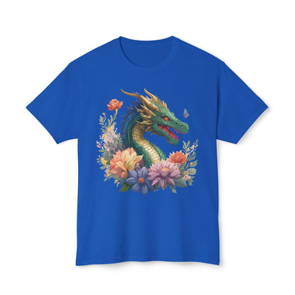 Dragon Art Tee Shirt Unisex Floral Print Cotton Tee USA Made