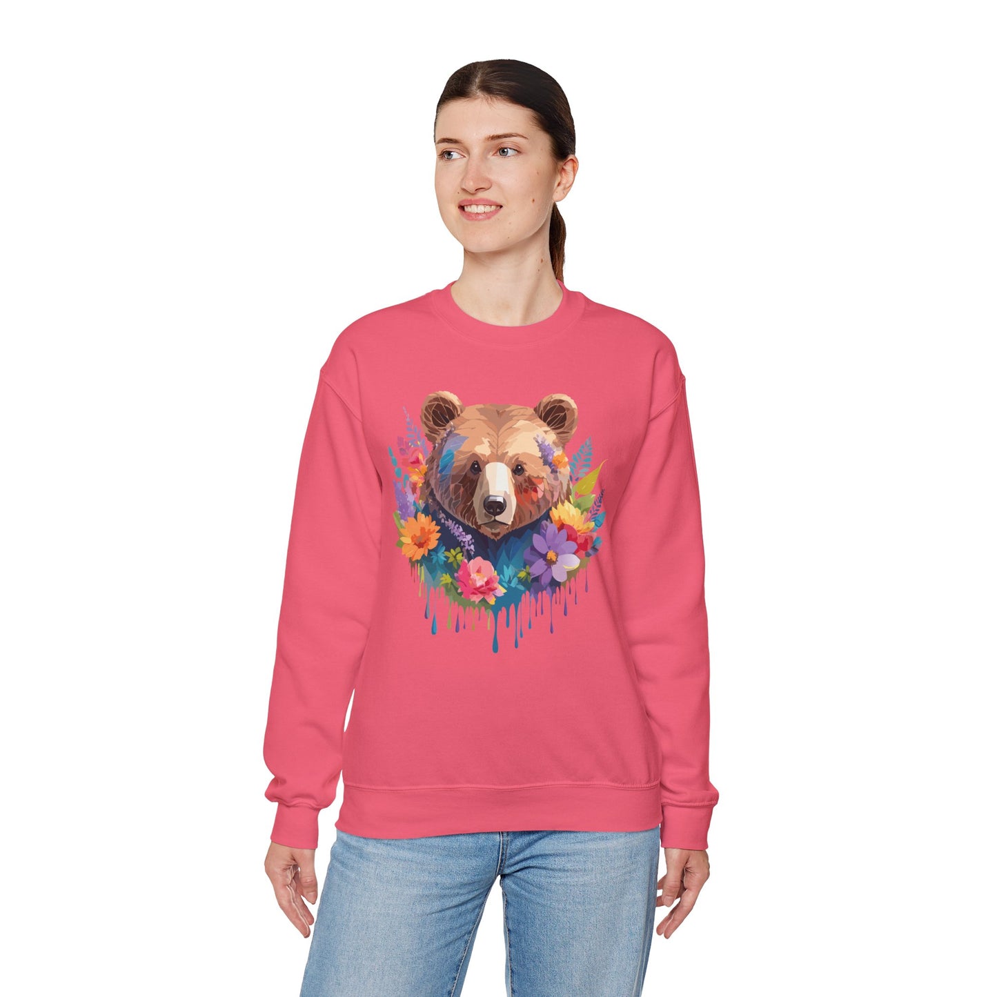Unisex Floral Bear Sweatshirt, Animals Sweatshirt, Floral Sweatshirt, Art Design Sweatshirt