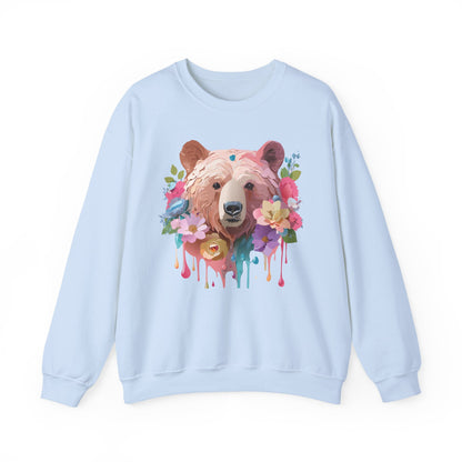 Unisex Floral Bear Sweatshirt Art Design Animals Print Gildan 18000